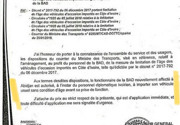Limitation de l’âge des véhicules d’occasion importés en Côte d’Ivoire : Une dérogation a été faite